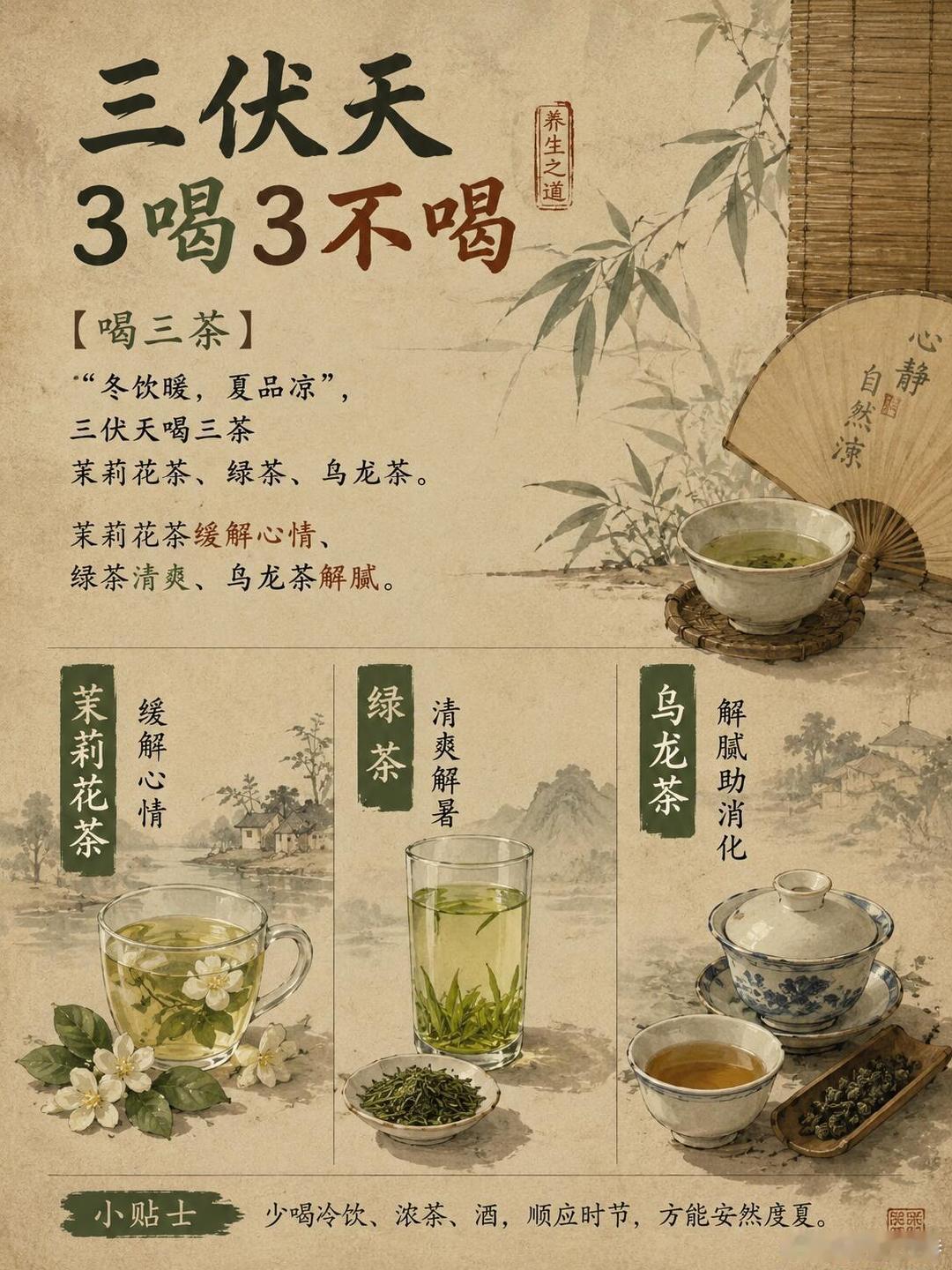 三伏天喝三杯茶｜正确喝法3喝3不喝这3种茶，三伏天可以放心喝1. 绿茶：清清爽爽