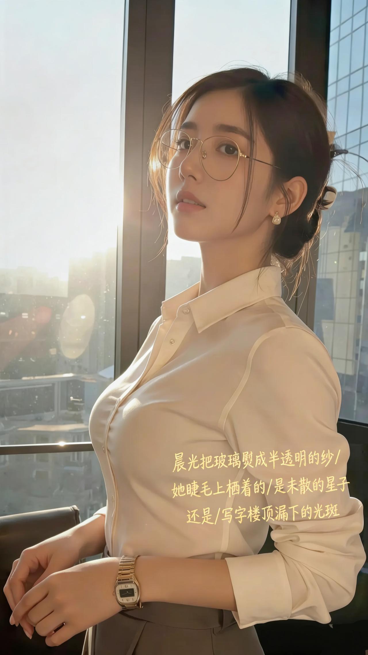 《窗间诗》晨光把玻璃熨成半透明的纱她睫毛上栖着的是未散的星子还是写字楼