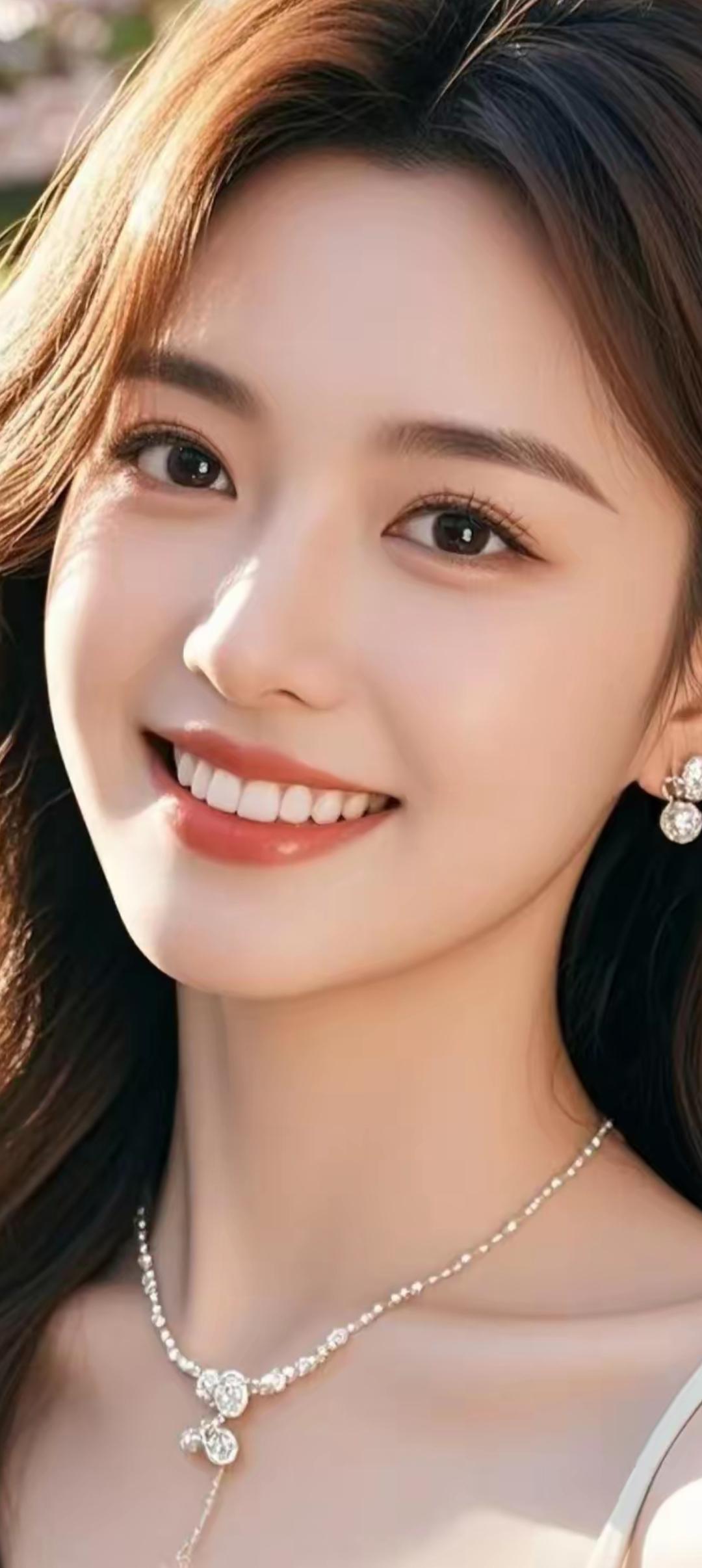 甜美笑容，闪耀耳环，优雅项链，女神范儿十足！💖✨