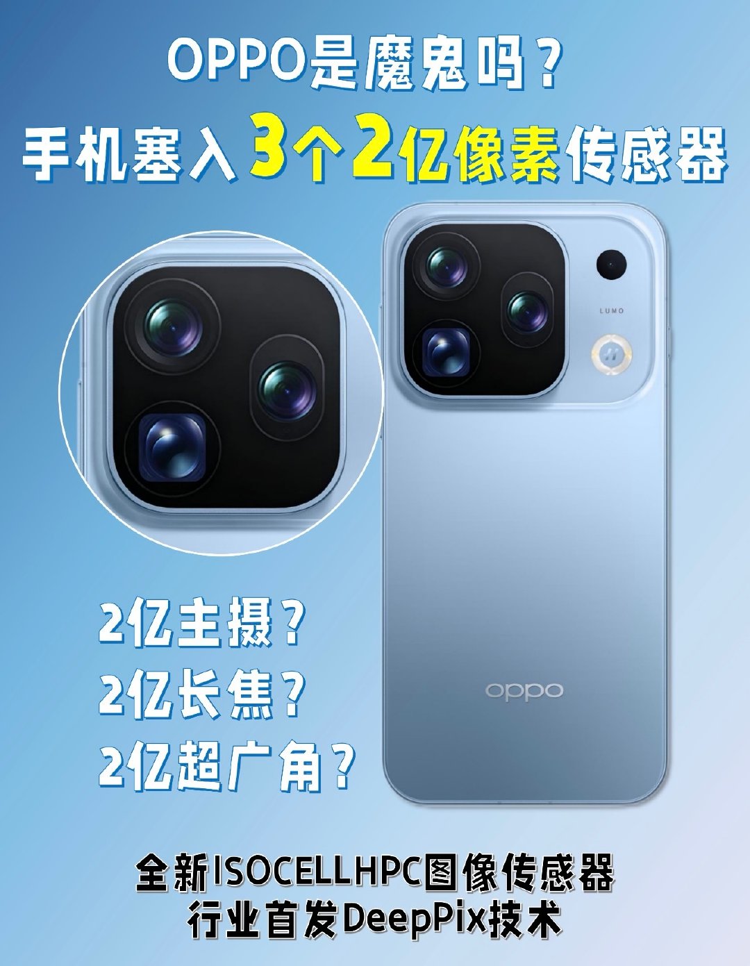 OPPOFindX10ProMax爆料太炸裂！直接搭载三颗2亿像素镜头，主摄首发三星HPC传感器，1