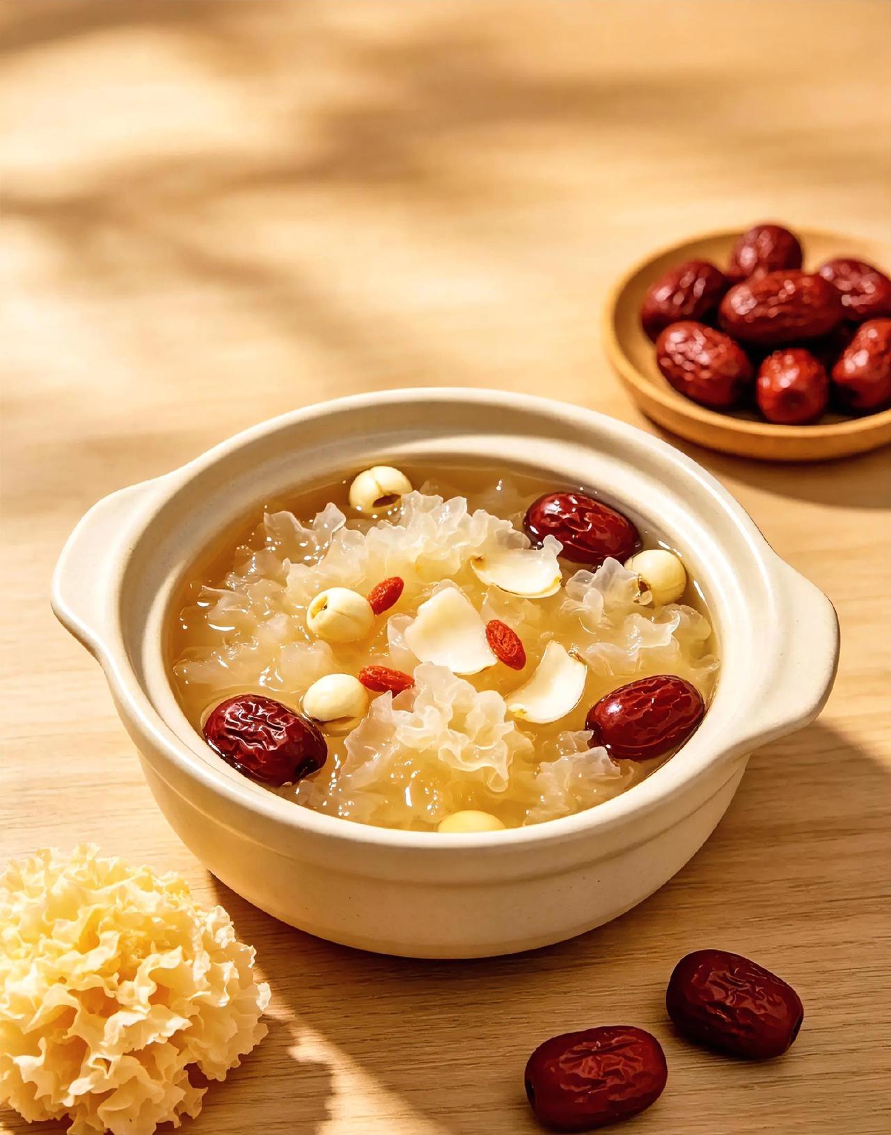 银耳平民养颜食材银耳，一年四季都适合常备。优质银耳泡发后蓬松软糯，胶质满满