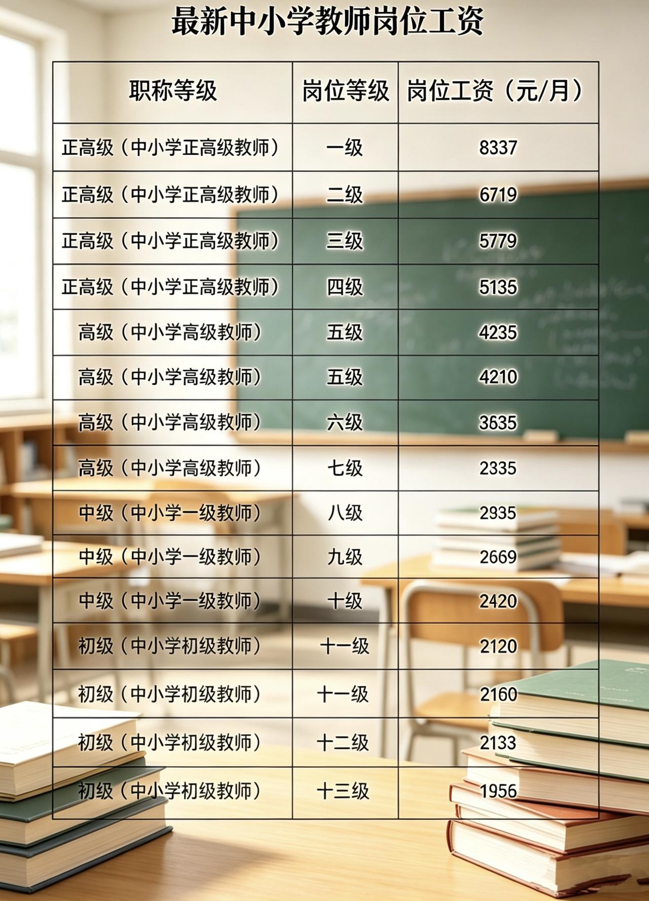 别再说老师工资高了，这张表给你算明白。刚入职1956，熬到正高级8337。初