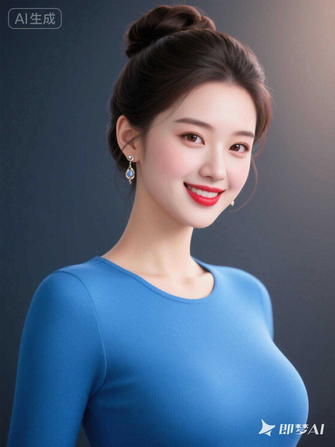 这是一位穿蓝色衣服的美女。
