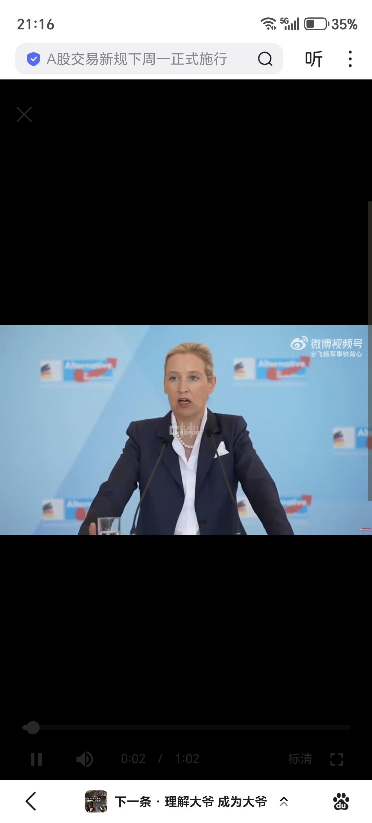 德国联邦议院选择党党团主席，德国选择党联合主席爱丽丝·魏德尔：“关于对外发展