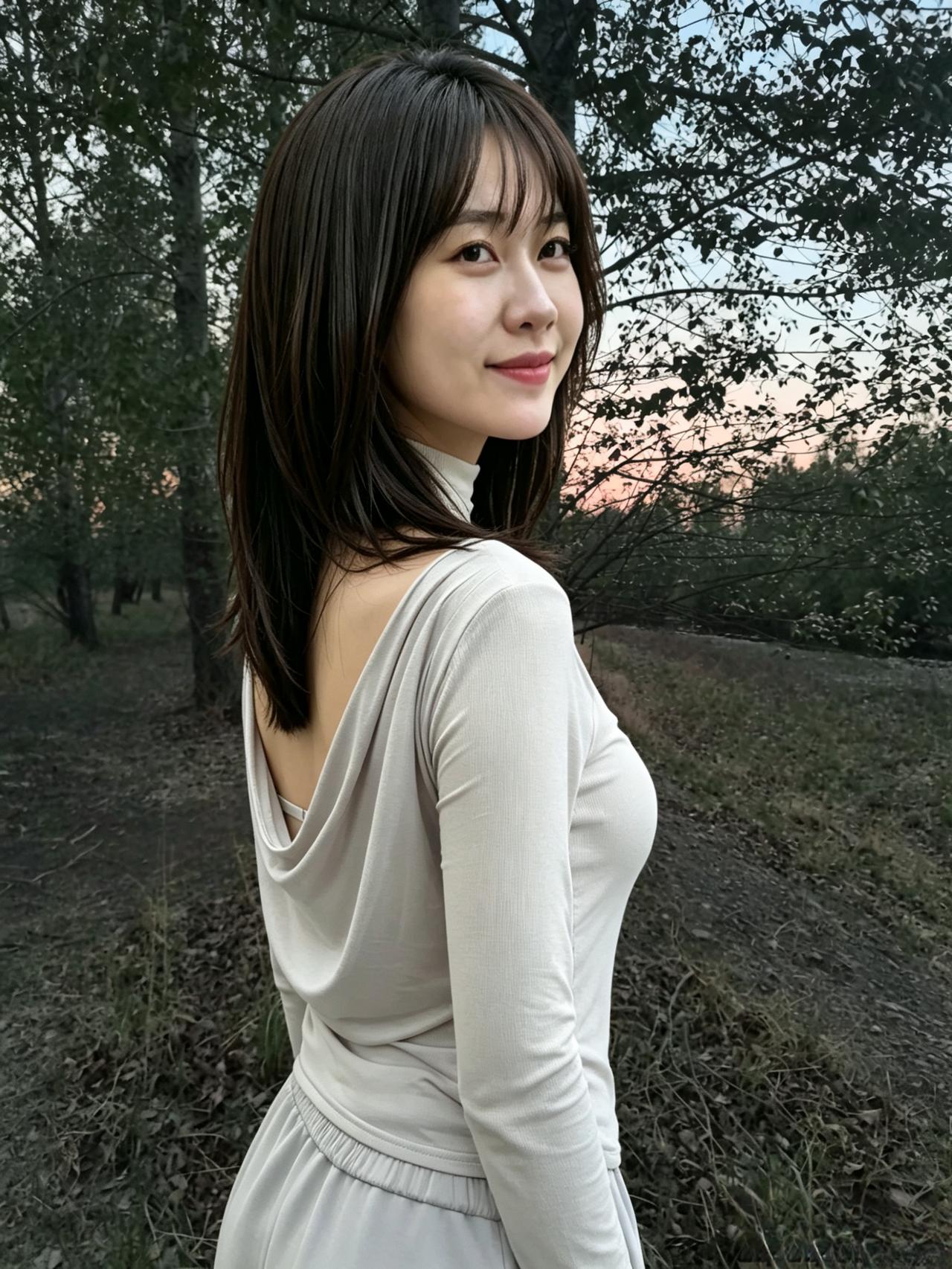 落日染遍山野风抚过发梢与眉弯你立在暮色之间～眉眼藏着秋水温柔身姿携着