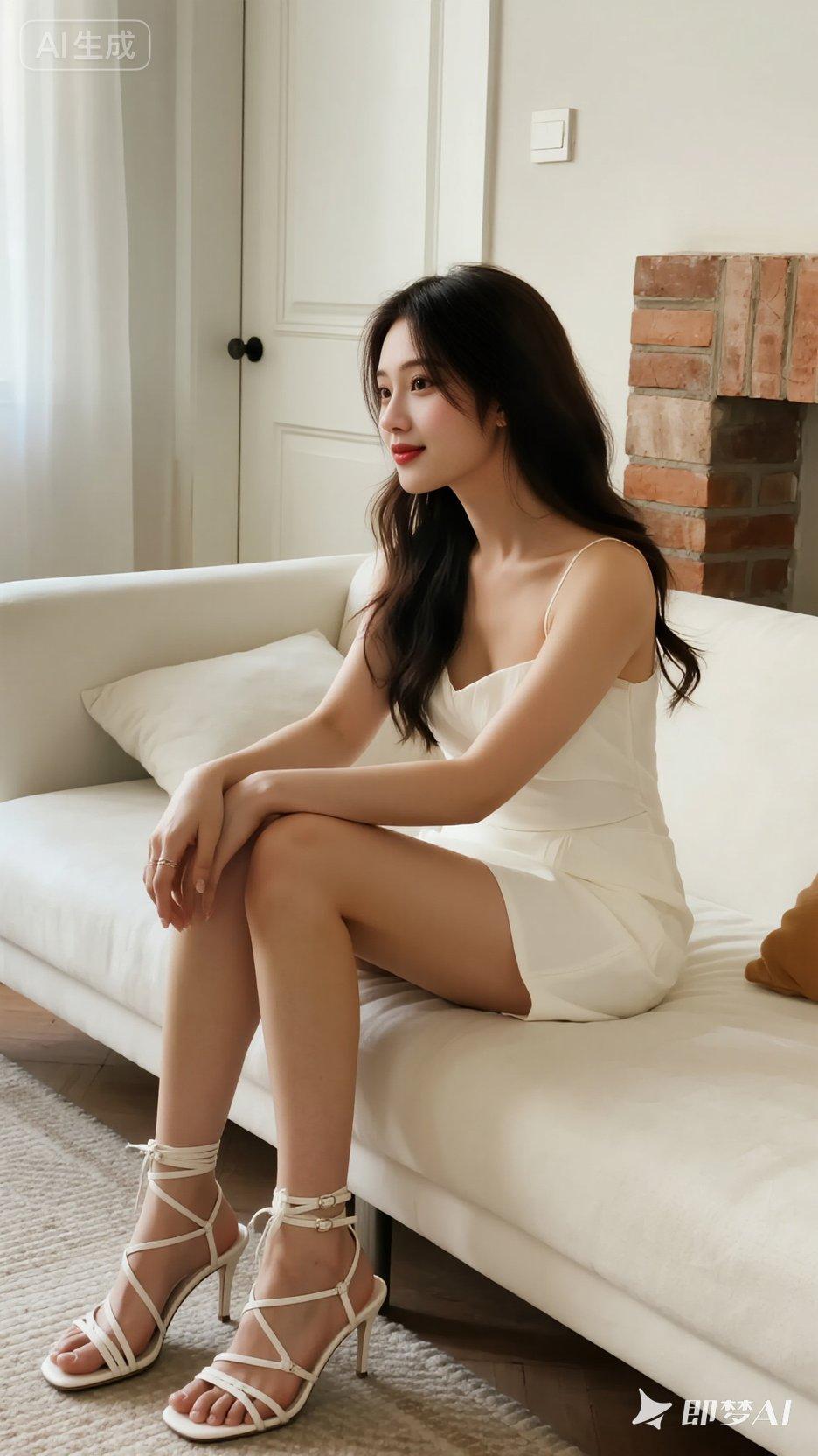 一位女子散发着纯净与优雅的气息。她的长发自然垂落，为整体造型添了几分柔美与风情。