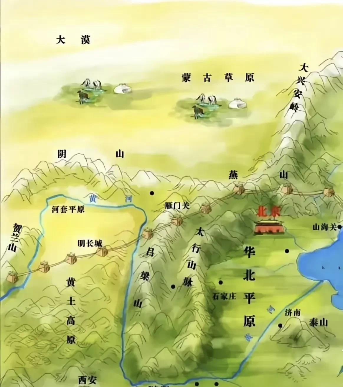 看了这张地形图才明白了黄河为什么会有一个这么大的几字形！若无山脉与高原遮拦，黄