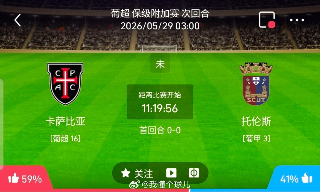 【足球】周四002葡超附加赛方向：卡萨比亚vs杜连斯葡超：卡萨比亚VS杜连斯时间