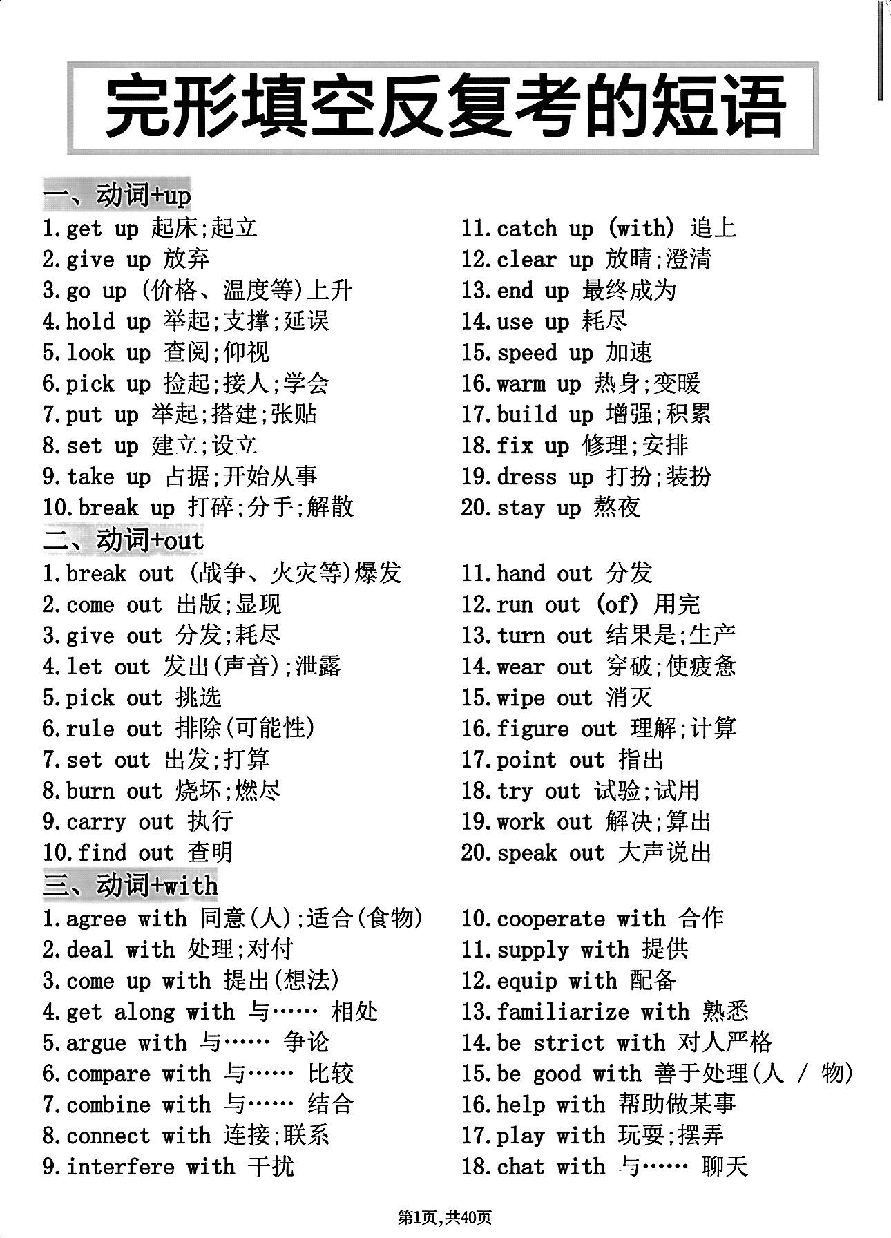 背下来，你的英语完形填空就厉害了
