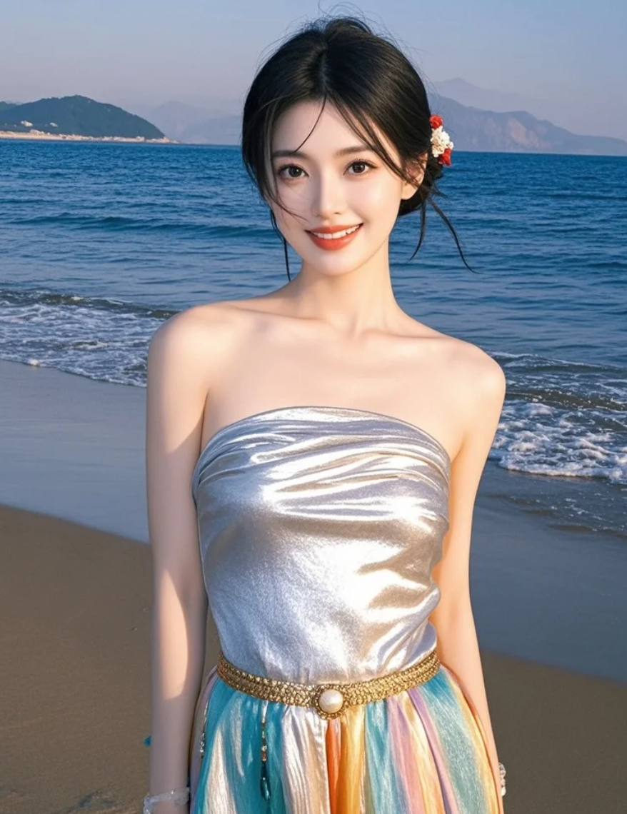 她是夏日海滩的梦中人，你会想带谁一起来看？