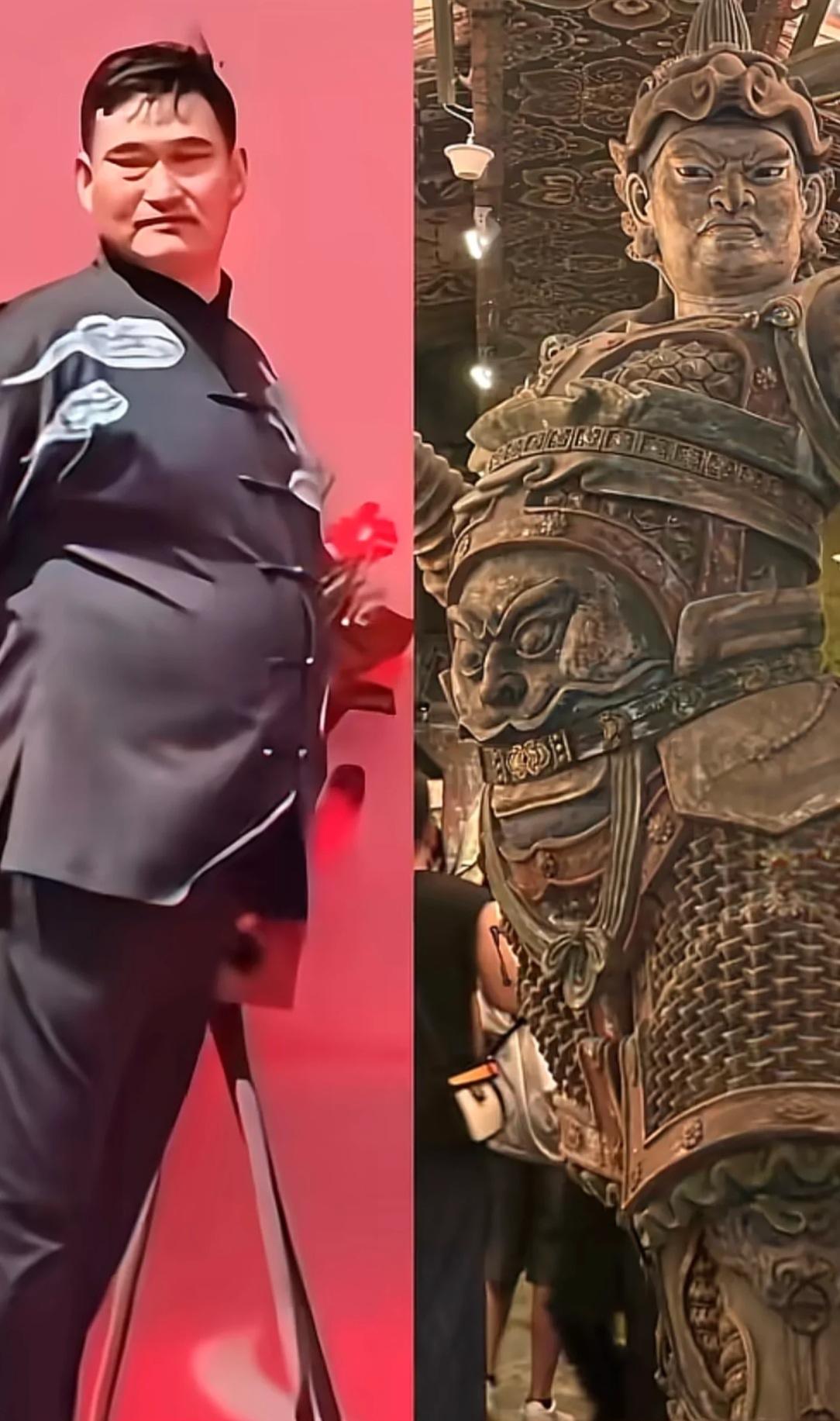 大衣哥和南天门神的对比照！为什么以前的将军都画成大肚子？