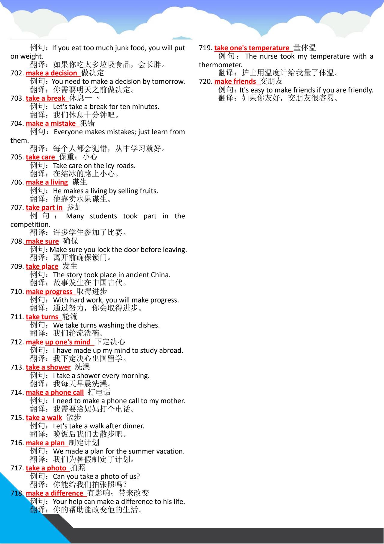 中考英语720个高频短语➕例句总结。学好英语最简单高效的方法不是背单词而是背句子