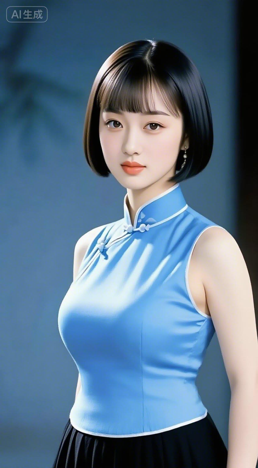 优雅蓝裙，气质女神，尽显东方韵味
