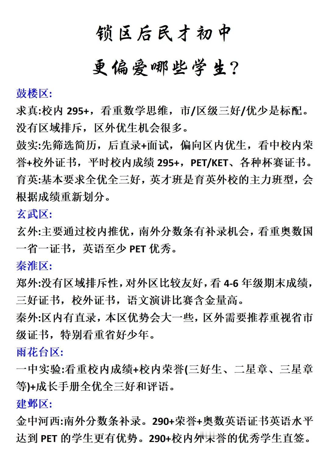 南京小升初锁区，民办更喜欢哪些学生？🤔➡️锁区后，让不少小升初家长“措手不及