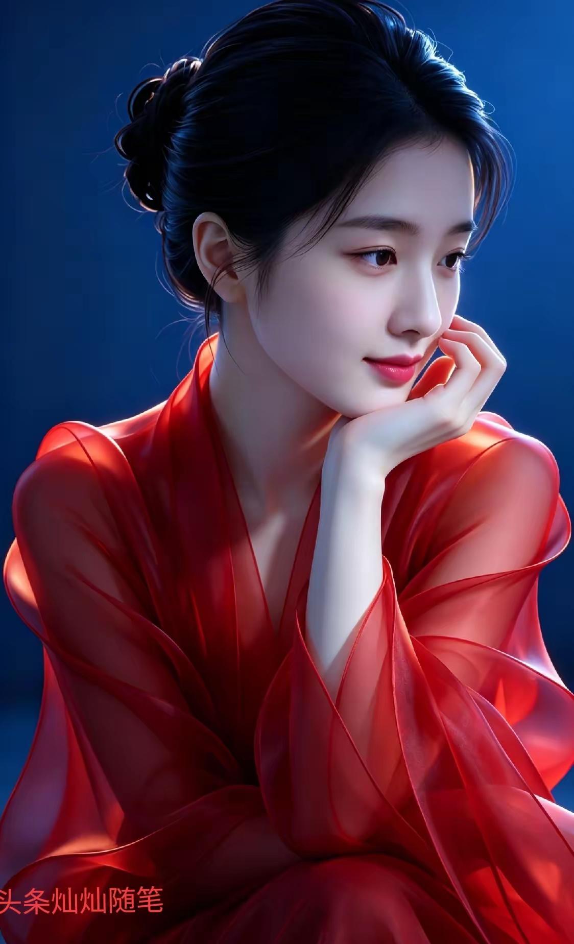 这位小姐姐穿红衣，真漂亮！