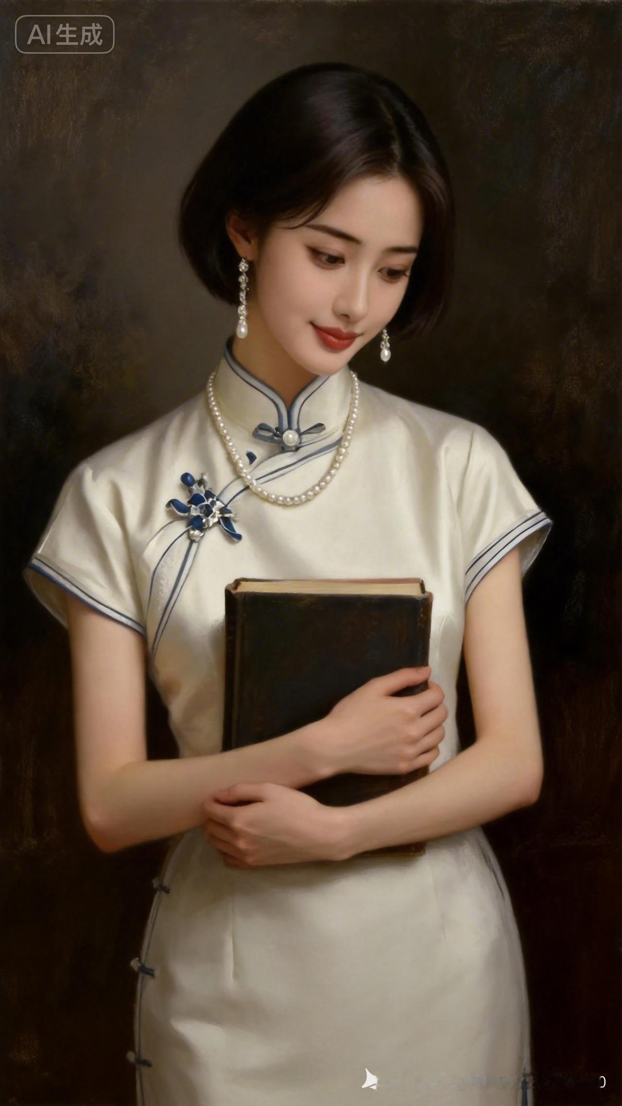 复古旗袍美人，手持古书，优雅动人！