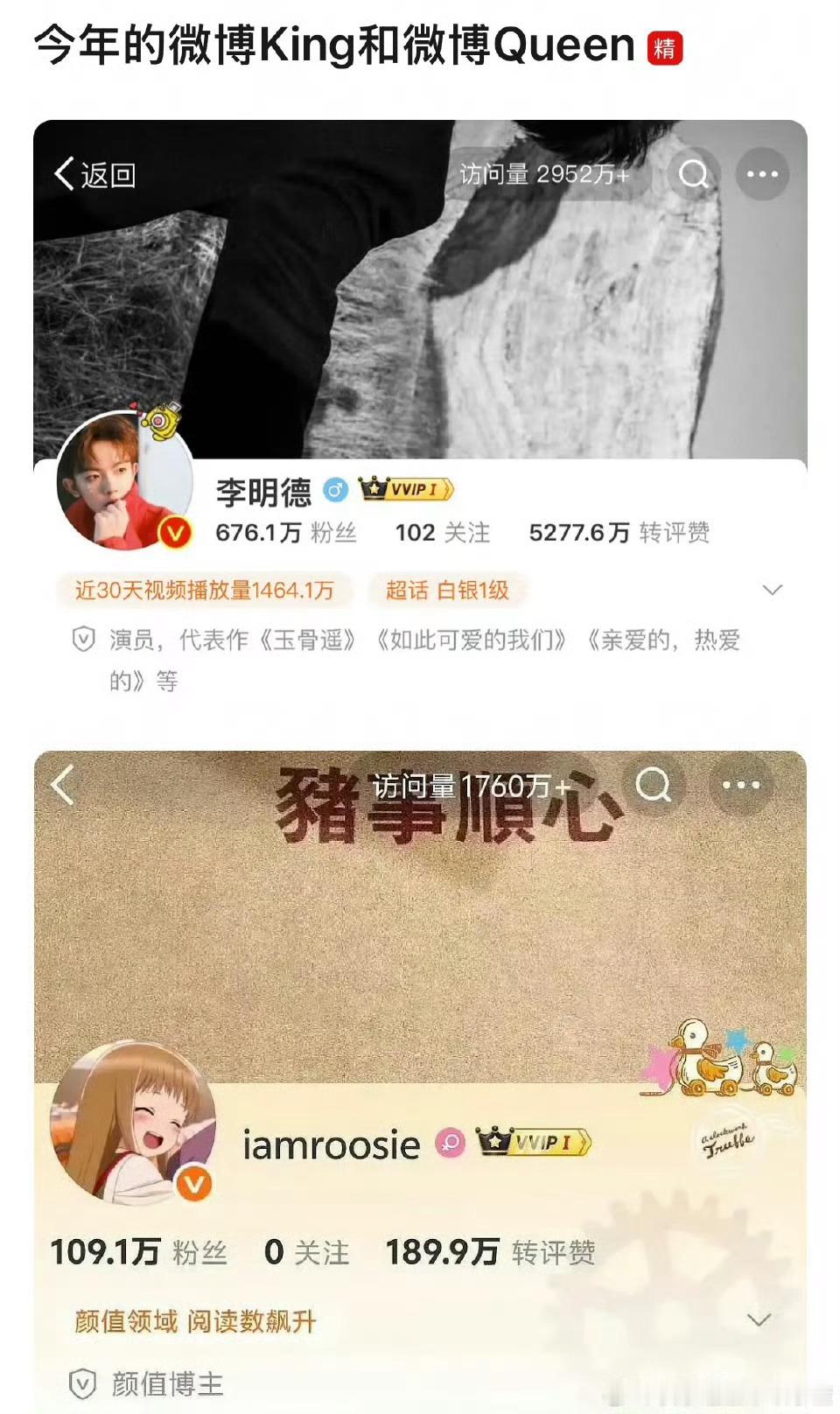 今年的微博King和Queen