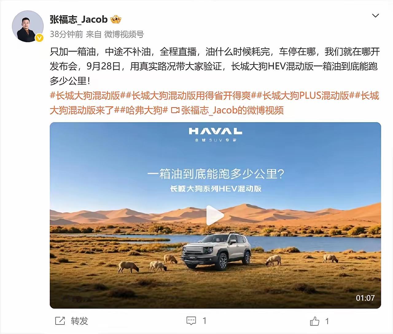 试驾完刚上市的哈弗大狗HEV，说点普通人真实感受。不用插电！HEV混动，加油就能跑，没有充电桩焦虑。