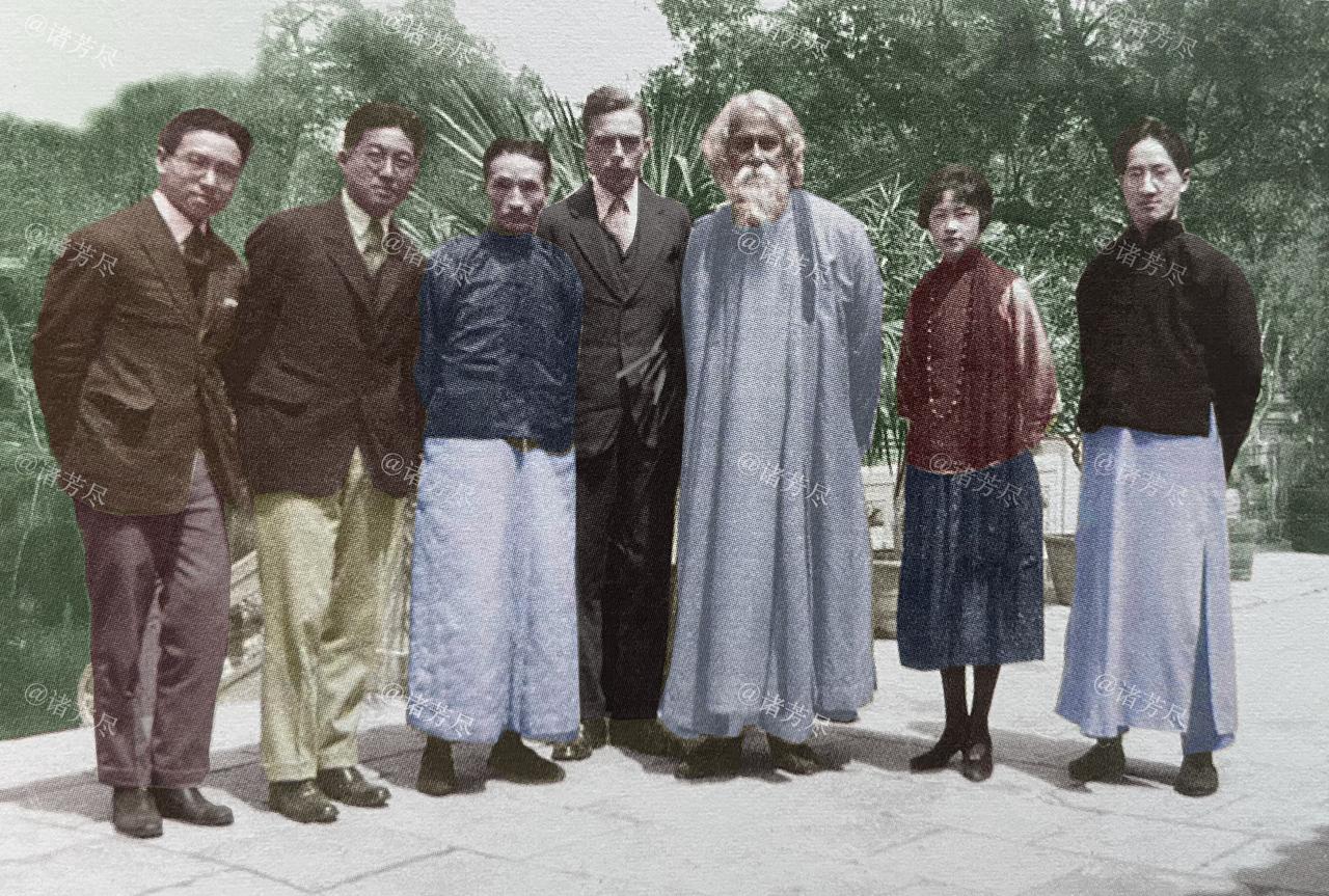 这张经过修复的老照片，定格了1924年泰戈尔访华期间，一众文化名流相聚的珍贵