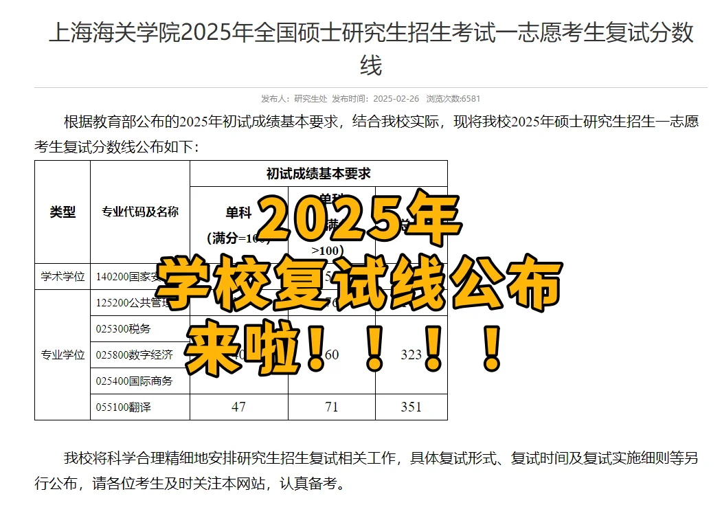 哇取！25考研第一个学校公布复试线！