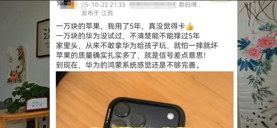 1万的苹果用了5年没觉得卡，1万的华为你没用过，没用过，你还说能不能用到5年？他