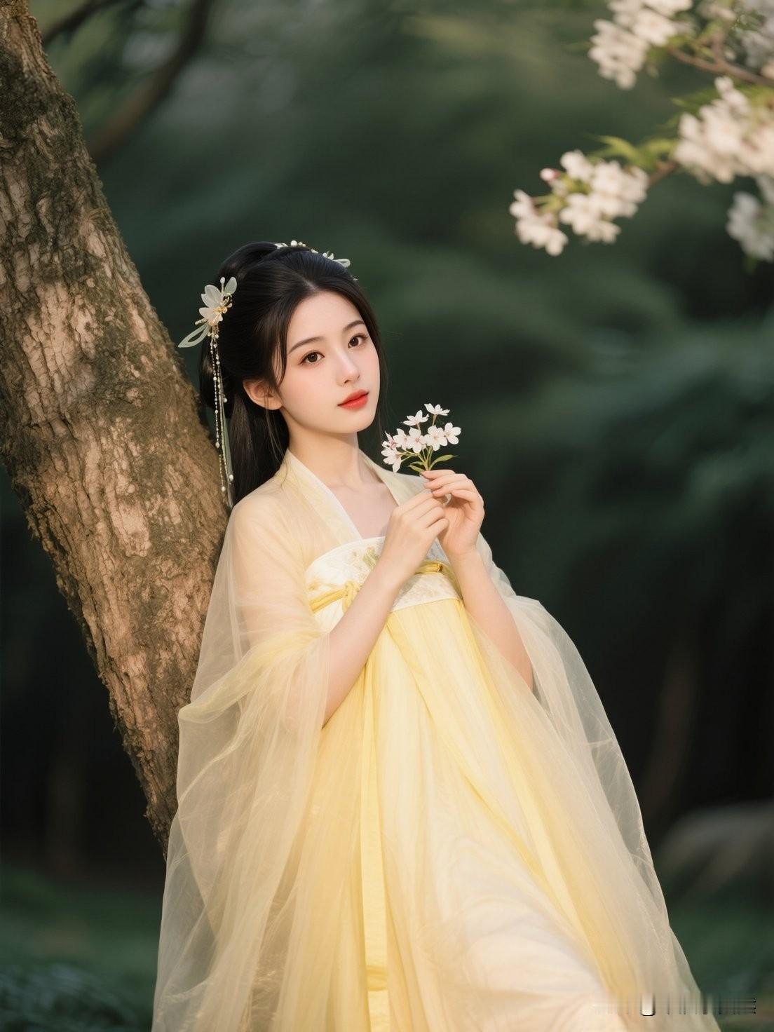 花间美人影，轻纱拂柳烟。一袭优美的古风写真，让人难以忘怀。轻纱美人图