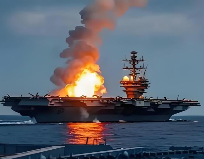 “林肯”号航母甲板被炸穿，冒着黑烟狼狈逃窜，这绝对是美军自二战以来遭受的最大耻