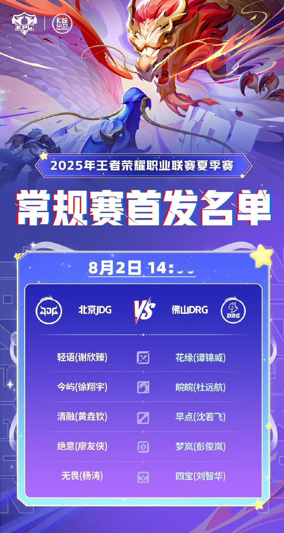 2025KPL夏季赛今日首发名单​​​