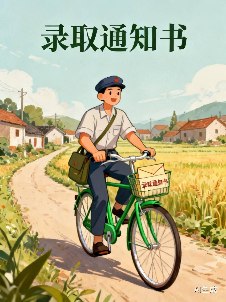 八十年代中期，我被某师校民师班录取。九月初的一个上午，镇上的邮递员蹬着绿色自行车