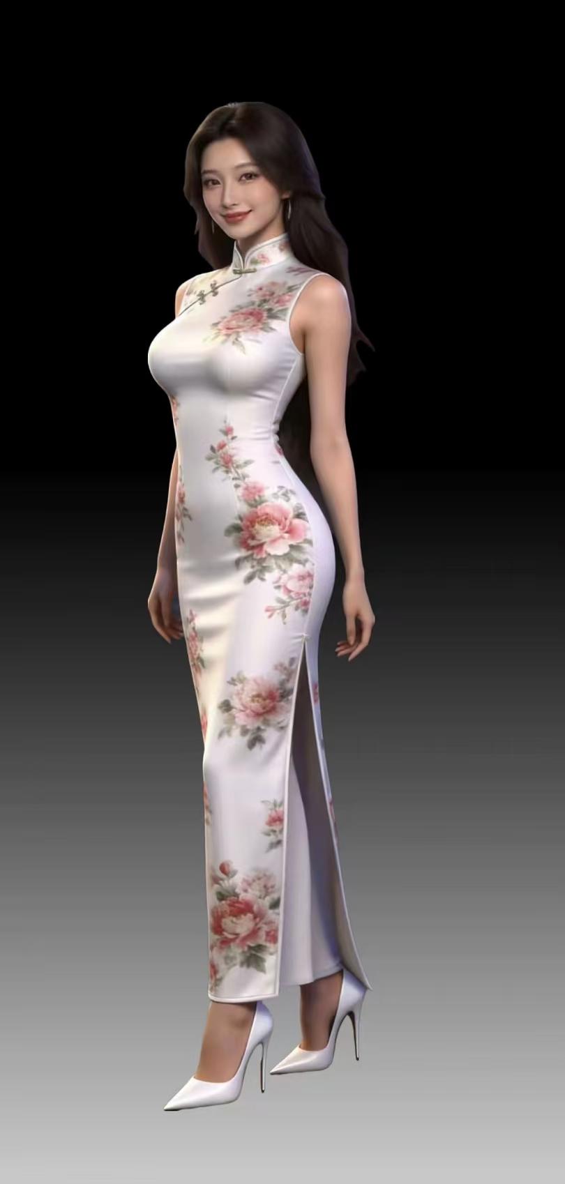 旗袍佳人一袭旗袍身上裁，风姿绰约韵中来。盈盈体态添佳色，更显红颜绝世才。