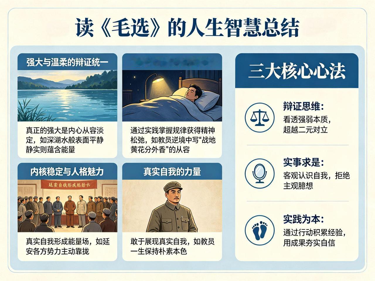 读《毛选》的人生智慧总结1.强大与温柔的辩证统一《毛选》揭示了一个深刻