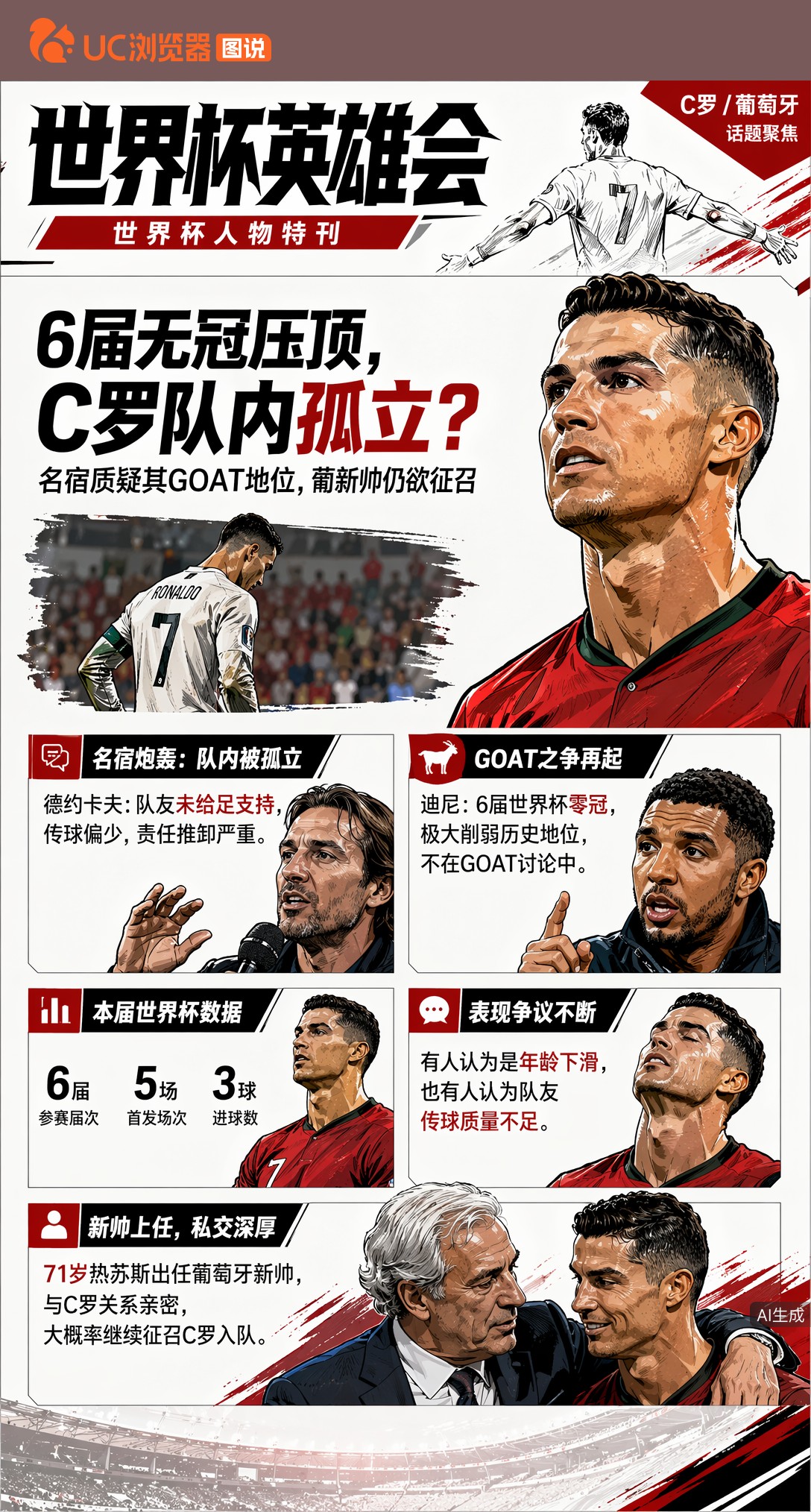 6届无冠压顶，德约卡夫曝C罗遭葡萄牙队友孤立