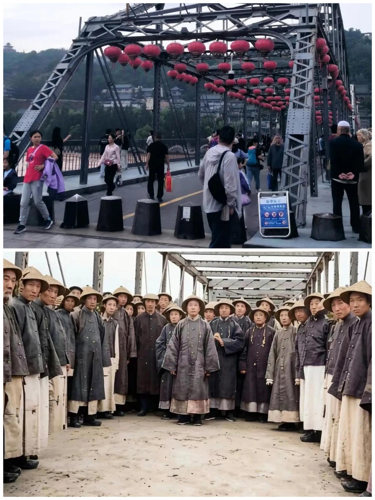 兰州黄河中山大桥百年前后对比。