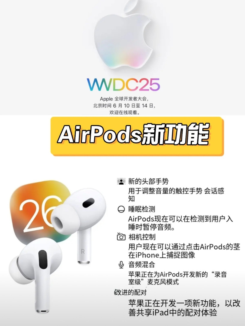 苹果AirPods被曝即将迎来五大新功能，包括睡眠检测、摄像头控制和新手势等等，