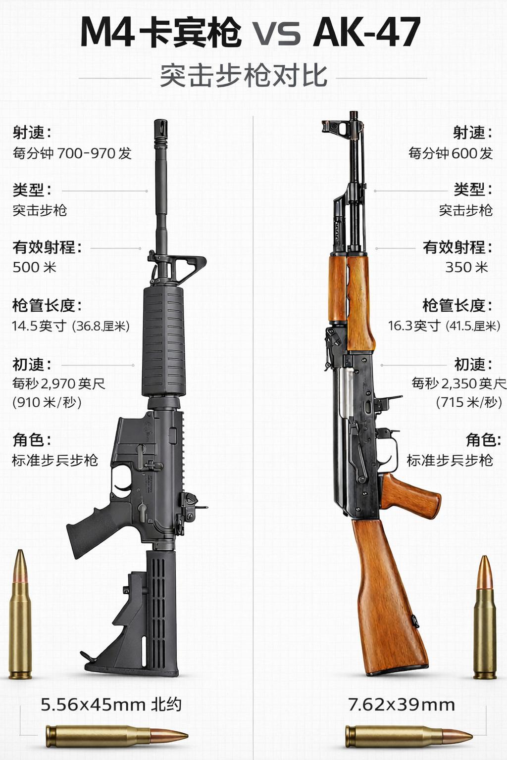 这张对比图太经典了！把M4和AK-47这两位枪械界的“顶流”放在一起，军迷们绝对