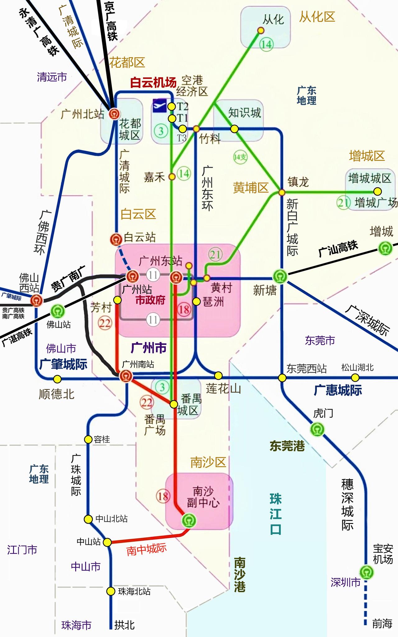白云机场、高明机场为何要建那么多轨道交通？广州3号线、广佛环线、新白广城际加上大