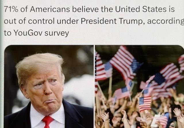 民调！71%美国人认为：美国在特朗普治下已经“失控”！现在有71%的美国人认为“