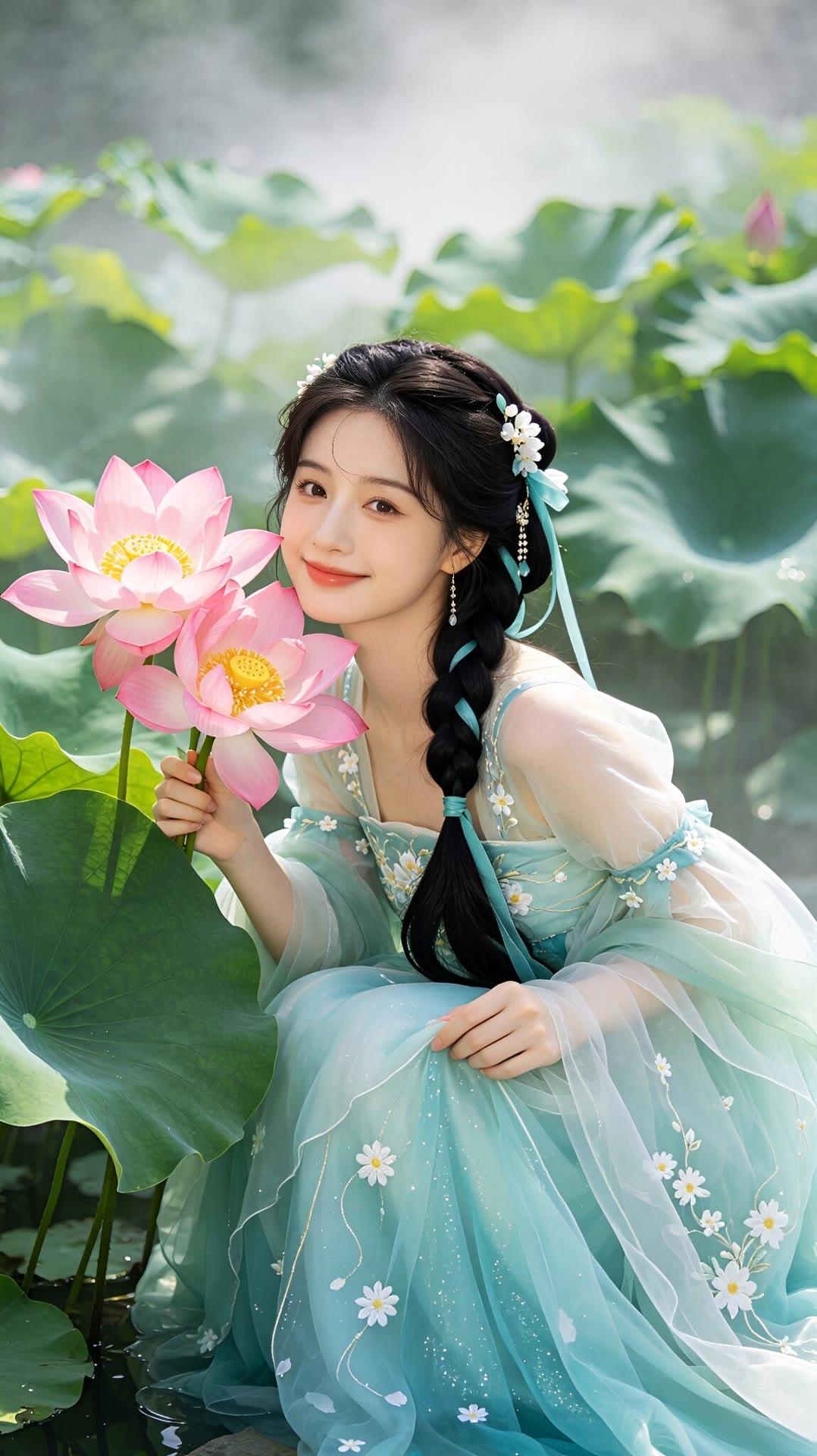 碧波荡漾处，美人笑语间。