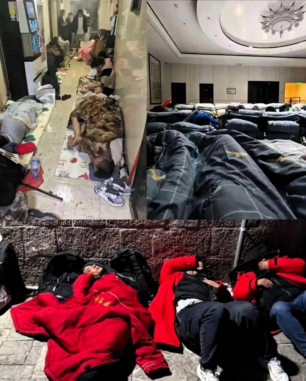 5月1日凌晨，泰山目前的现状就是这样，大堂通宵座位100，通铺200，大棉袄