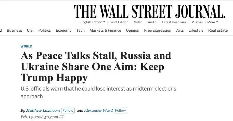 美国《华尔街日报》报道称，乌克兰和俄罗斯进行谈判，都只不过是为了哄美国总统老特开