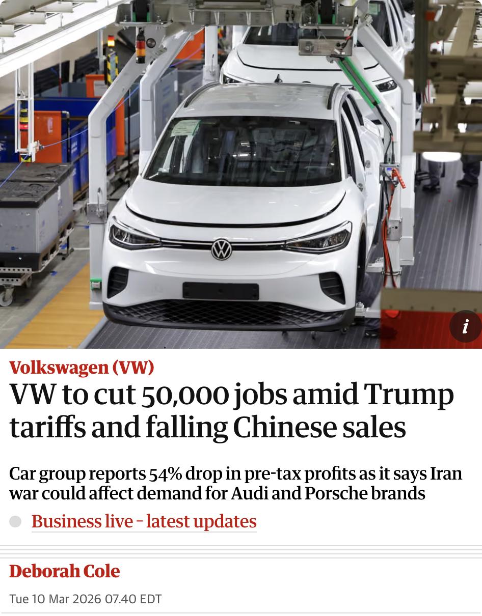 英媒：欧洲最大汽车制造商大众集团宣布，将在本十年末前裁减5万个工作岗位，全部集中