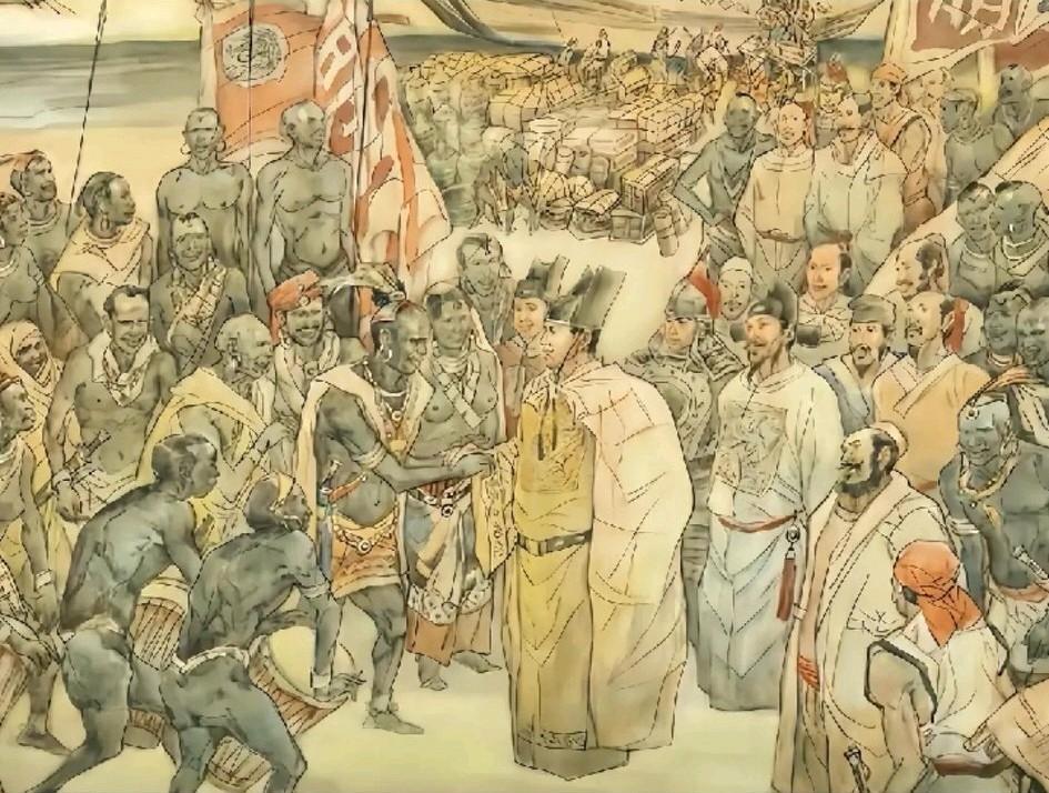谁能领会这幅画的价值！画面呈现的是大明王朝郑和率领的远洋船队，抵达海外港口的场景