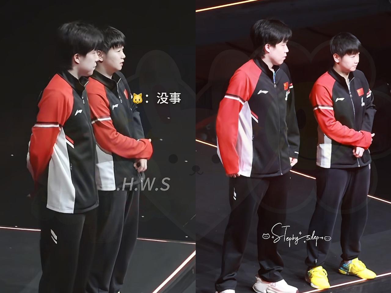 这一幕把我看哭了。领奖台上，王楚钦看到孙颖莎过来了，立马搭话。可孙颖莎回完话，