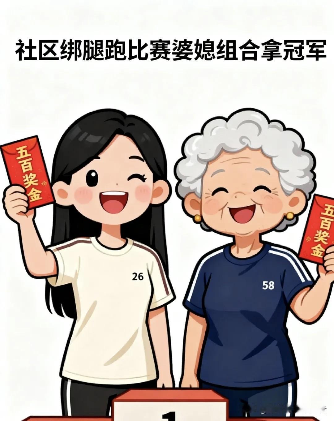 趣味漫画：记者采访问我绑腿跑拿冠军有啥收获，我答：拿了奖金还发现婆婆腿脚疼是装的
