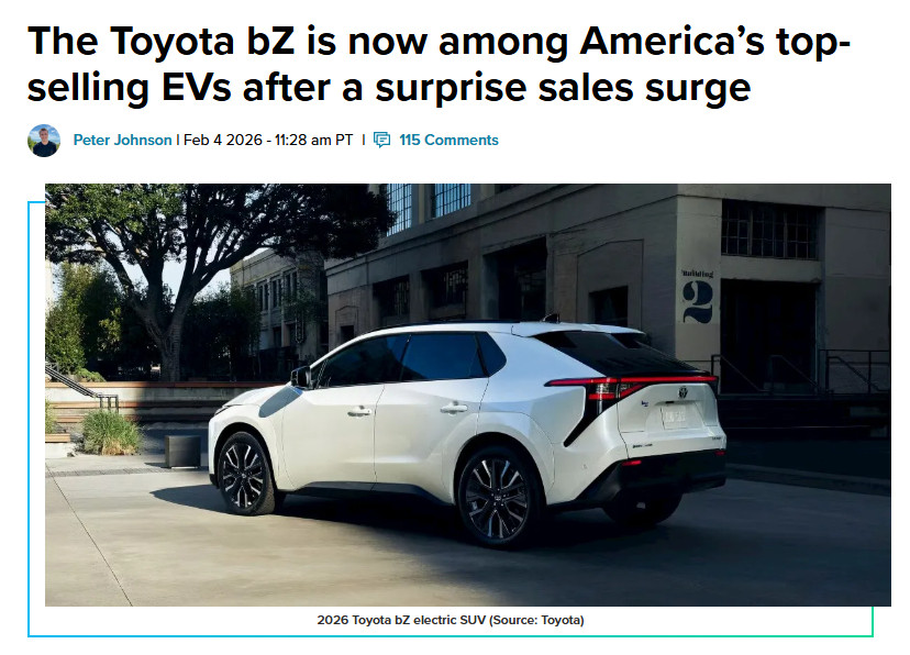 🔻这就是美国市场的畅销电动车型，美国2026Q1非特斯拉品牌最畅销EV