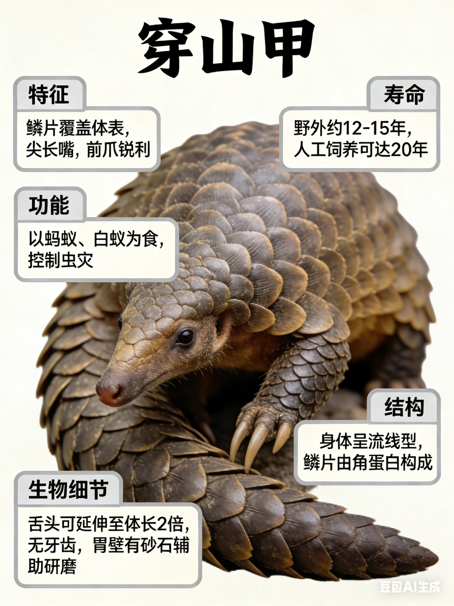 我AI的动物今天必须认识下“铠甲勇士”穿山甲！它浑身覆盖着硬邦邦的鳞片，像穿了