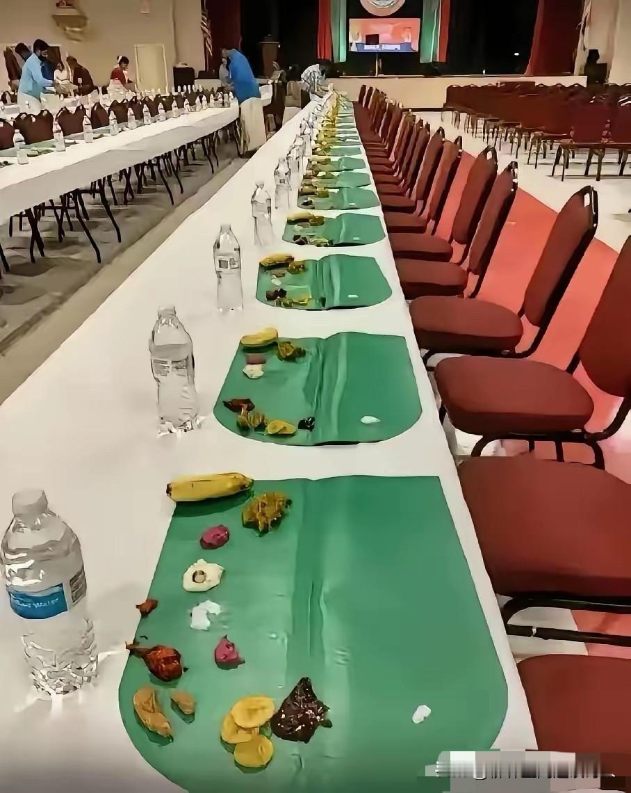 印度亚锦赛，招待各国运动员的美食，树叶配咖喱。大家觉得怎么样？……要是送给加