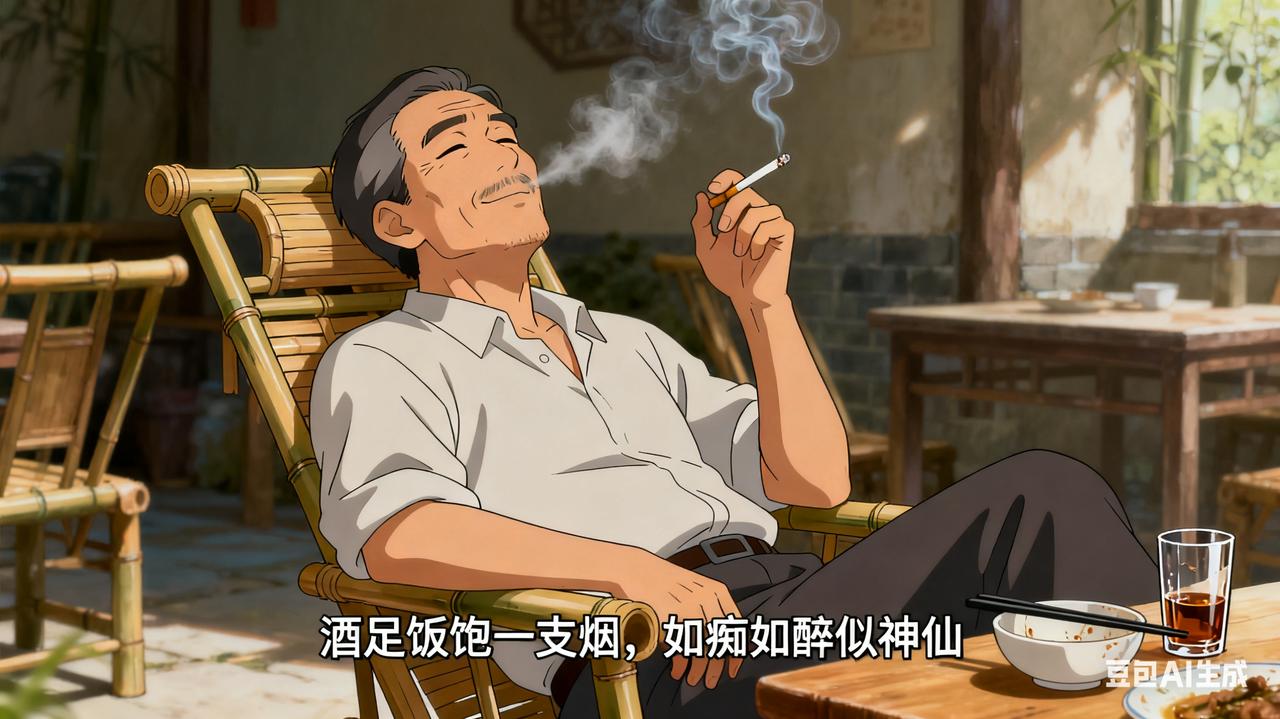 酒足饭饱一支烟,如痴如醉似神仙,两耳不闻江湖事,一身懒骨卧阶前。不问红尘扰与