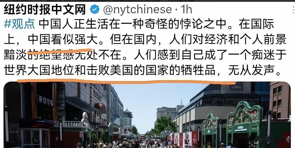 《纽约时报》刊发华裔撰稿人高雨莘的评论文章，宣称经济压力正让中国人互相怨恨、彼此