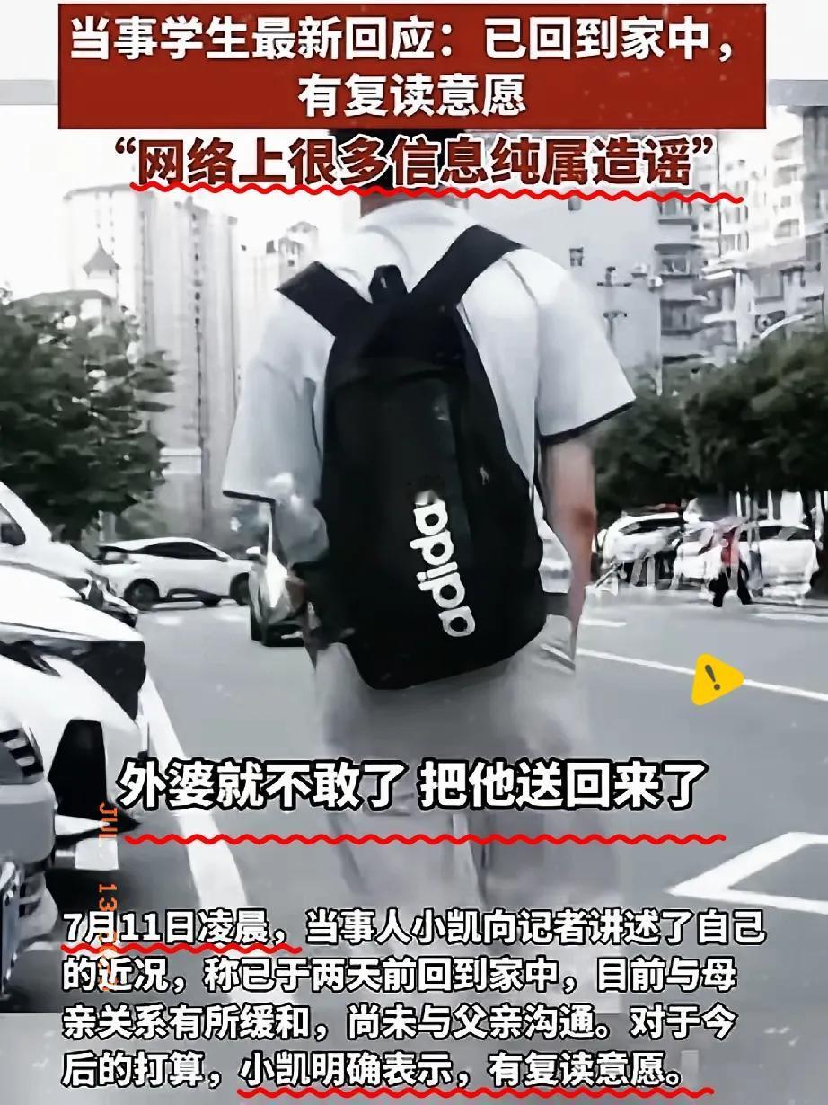 小凯他妈到底还是心软，让他进了家门，还打算送他去最好的高中复读，毕竟是自己